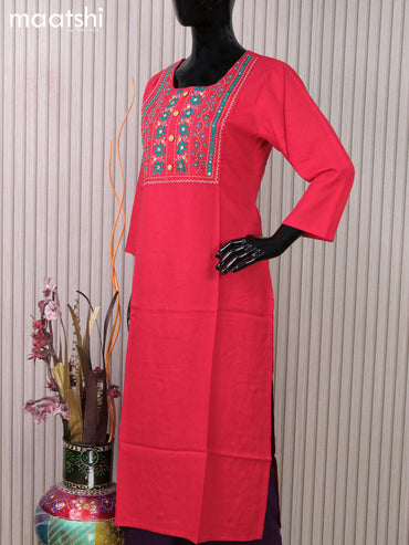 Rayon readymade kurti red with embroidery mirror work neck pattern without pant