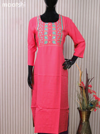 Rayon readymade kurti pink with embroidery mirror work neck pattern without pant