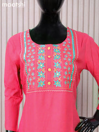 Rayon readymade kurti pink with embroidery mirror work neck pattern without pant