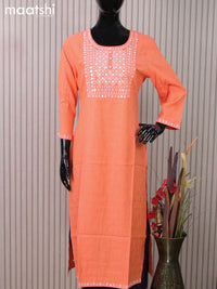 Rayon readymade kurti orange with embroidery sequin work neck pattern without pant