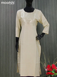 Rayon readymade kurti cream with embroidery sequin work neck pattern without pant