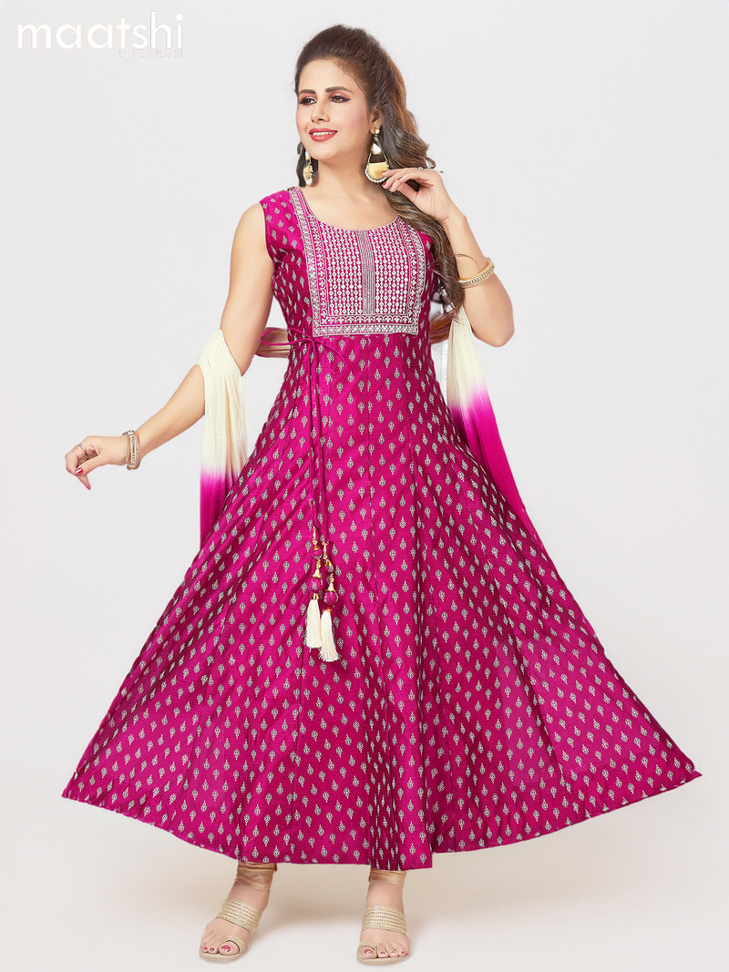 Chanderi readymade anarkali suits pink and sandal with butta