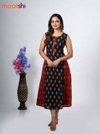 Cotton anarkali kurti black and with ikat butta prints without pant