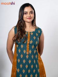 Cotton anarkali kurti peacock green and with ikat butta prints without pant