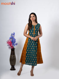 Cotton anarkali kurti peacock green and with ikat butta prints without pant