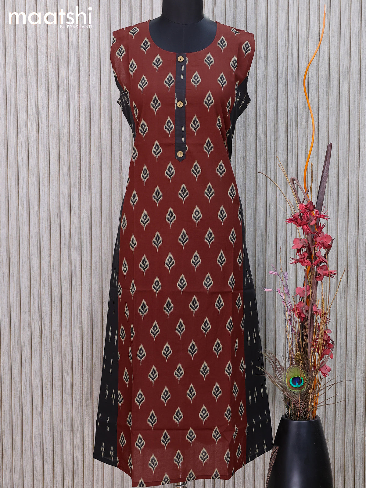 Cotton readymade kurti rust shade and  with ikat butta prints without pant