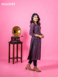 Chiffon kurti wine shade with tie and dye prints & sequin work neck pattern and without pant