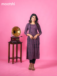 Chiffon kurti wine shade with tie and dye prints & sequin work neck pattern and without pant