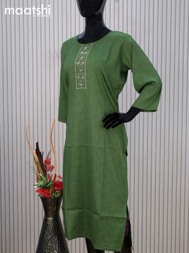 Cotton readymade kurti green with embroidery mirror work neck pattern without pant