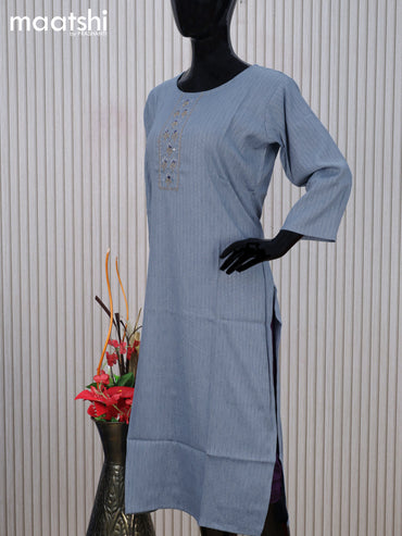 Cotton readymade kurti blue grey with embroidery mirror work neck pattern without pant