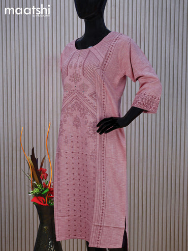 Cotton readymade kurti pastel shade with allover prints & mirror work neck pattern without pant