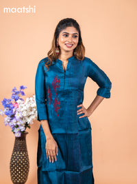 Chanderi readymade kurti peacock blue with embroidery & beaded work neck pattern without pant