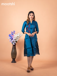 Chanderi readymade kurti peacock blue with embroidery & beaded work neck pattern without pant