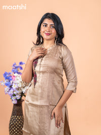 Chanderi readymade kurti beige with embroidery & beaded work neck pattern without pant