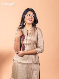 Chanderi readymade kurti beige with embroidery & beaded work neck pattern without pant