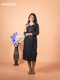 Chanderi readymade kurti black with allover mirror & embroidery work without pant