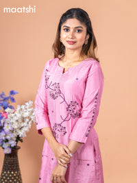 Chanderi readymade kurti mauve pink with allover mirror & embroidery work without pant