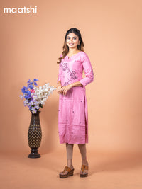 Chanderi readymade kurti mauve pink with allover mirror & embroidery work without pant