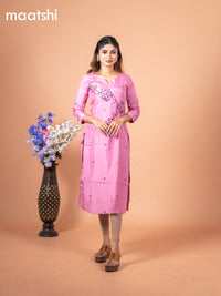 Chanderi readymade kurti mauve pink with allover mirror & embroidery work without pant