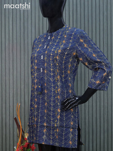 Cotton readymade short kurti blue with allover prints & mirror work without pant