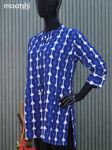 Cotton readymade short kurti blue with allover prints & mirror work without pant