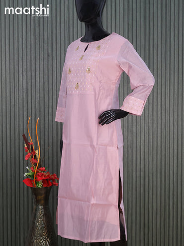 Raw silk readymade kurti mauve pink with embroidery floral work butta neck pattern without pant