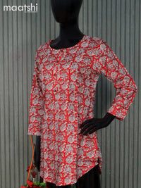 Cotton readymade short kurti red with allover floral prints without pant