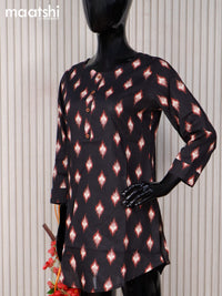 Cotton readymade short kurti black with allover ikat butta prints without pant