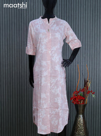 Rayon readymade kurti off white and pastel pink with allover prints & simple neck pattern without pant