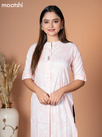 Rayon kurti off white and pastel pink with allover prints & simple neck pattern without pant