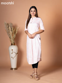 Rayon kurti off white and pastel pink with allover prints & simple neck pattern without pant