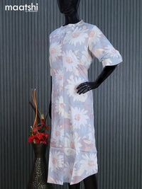 Rayon readymade kurti pastel grey with allover floral prints & simple neck pattern without pant