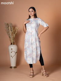 Rayon kurti pastel grey with allover floral prints & simple neck pattern without pant