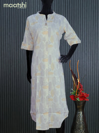 Rayon readymade kurti cream with allover floral prints & simple neck pattern without pant