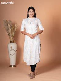 Rayon kurti cream with allover floral prints & simple neck pattern without pant