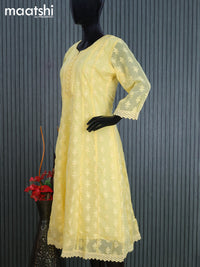 Georgette readymade anarkali kurti yellow with allover chikankari work without pant