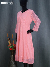 Georgette readymade anarkali kurti peach pink with allover chikankari work without pant