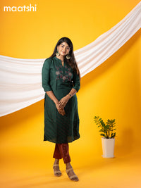 Pure raw silk readymade party wear kurti dark green with embroidery & beaded work without pant