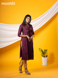 Pure raw silk readymade party wear kurti wine shade with embroidery & beaded work without pant