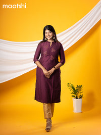 Pure raw silk readymade party wear kurti wine shade with embroidery & beaded work without pant