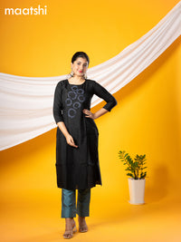 Pure raw silk readymade party wear kurti black with beaded & french knot work without pant