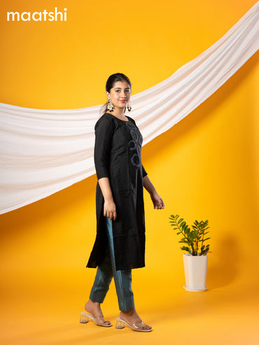 Pure raw silk readymade party wear kurti black with beaded & french knot work without pant