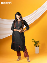 Pure raw silk readymade party wear kurti black with embroidery & zardosi work neck pattern without pant