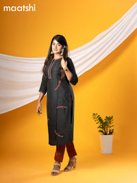 Pure raw silk readymade party wear kurti black with embroidery & zardosi work neck pattern without pant