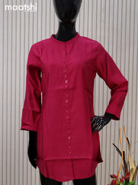 Rayon readymade short kurti pink with plain body & simple neck pattern without pant