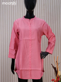 Rayon readymade short kurti peach pink with plain body & simple neck pattern without pant