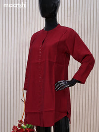 Rayon readymade short kurti maroon with plain body & simple neck pattern without pant