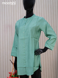 Rayon readymade short kurti pastel green with plain body & simple neck pattern without pant