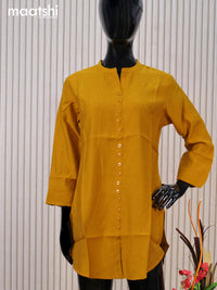 Rayon readymade short kurti mustard yellow with plain body & simple neck pattern without pant