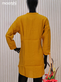 Rayon readymade short kurti mustard yellow with plain body & simple neck pattern without pant